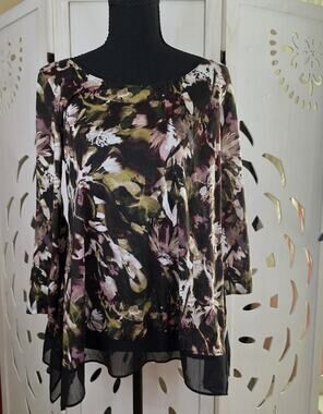Simply Vera Vera Wang Women's Long Sleeve Sheer Floral Tunic Top Size XS